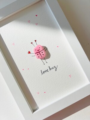 Love Bug Sea Glass Art | Adorable Valentine Decor | Fun Vday Gift | 4"x 6" | Coastal Valentine's Day - image2